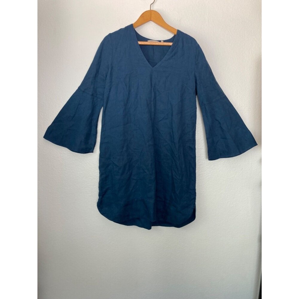 Soft Surroundings Milano 100% Linen Bell Sleeve Tunic Shift Dress Womens Medium